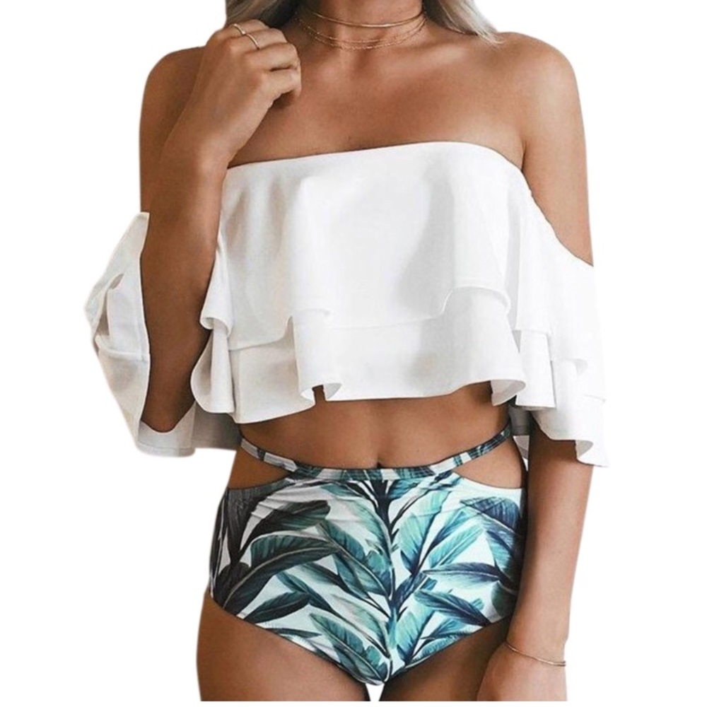 White off the shoulder frill bikini NWT